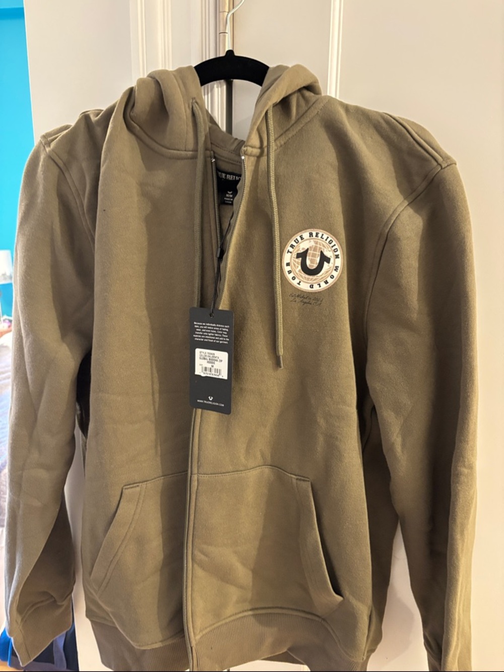 True Religion Khaki Full-Zip Hoodie with Logo Patch